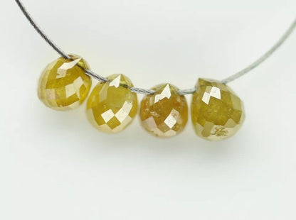 0.55 CT Natural Diamond Beads – Rustic Fancy Multi-Color Loose Teardrop Drilled Beads, 4-Piece Set for Custom Necklaces, Bracelets