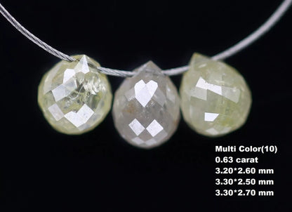 0.63 CT Natural Fancy Color Diamond Beads – Rustic Teardrop Loose Drilled Beads, 4-Piece Set for Unique Necklaces, Bracelets Jewelry Making