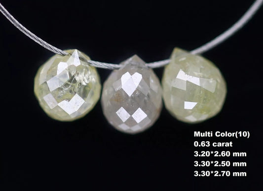 0.63 CT Natural Fancy Color Diamond Beads – Rustic Teardrop Loose Drilled Beads, 4-Piece Set for Unique Necklaces, Bracelets Jewelry Making