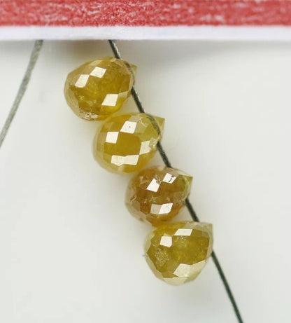 0.55 CT Natural Diamond Beads – Rustic Fancy Multi-Color Loose Teardrop Drilled Beads, 4-Piece Set for Custom Necklaces, Bracelets