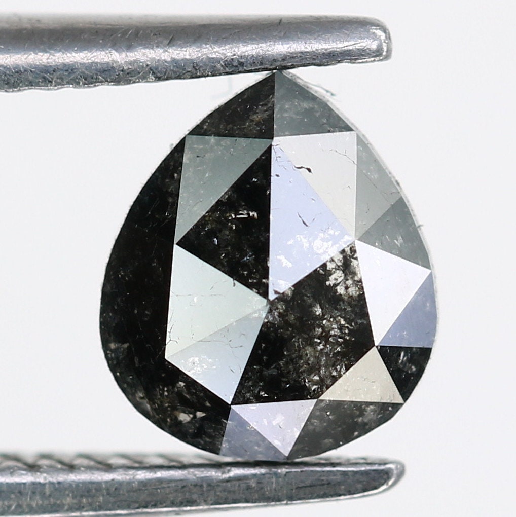 0.50 CT Beautiful Pear Shaped Rustic Cut Natural Salt and Pepper Diamond Loose Polished for Custom Wedding Jewelry Unique Gold Ring Accent