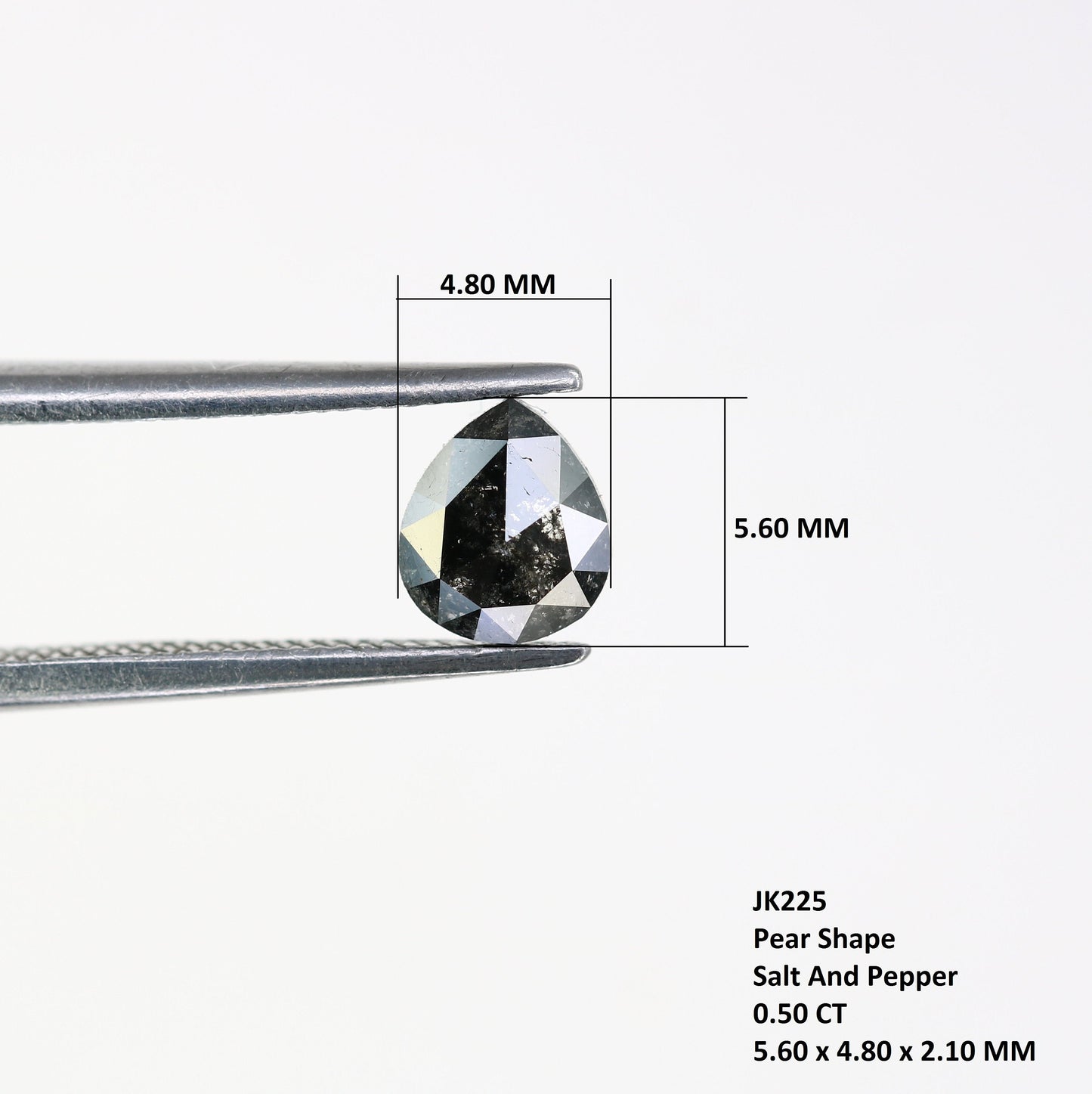 0.50 CT Beautiful Pear Shaped Rustic Cut Natural Salt and Pepper Diamond Loose Polished for Custom Wedding Jewelry Unique Gold Ring Accent