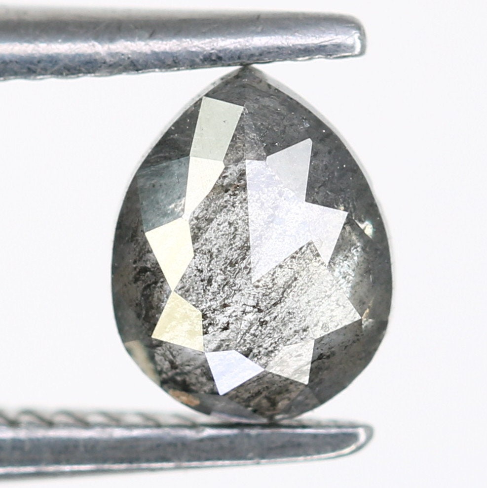 0.41 CT Natural Salt and Pepper Pear Shaped 5MM Diamond | Loose Polished Rustic Gem for Custom Engagement Ring | Unique Gold Ring Accent