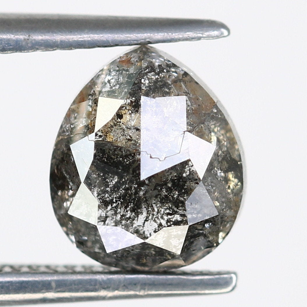 1.15 CT Natural Salt and Pepper Rustic Pear Shaped Diamond | Loose Polished Gem for Custom Engagement Ring | Unique Gold Ring Accent