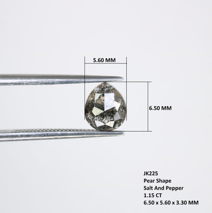 1.15 CT Natural Salt and Pepper Rustic Pear Shaped Diamond | Loose Polished Gem for Custom Engagement Ring | Unique Gold Ring Accent