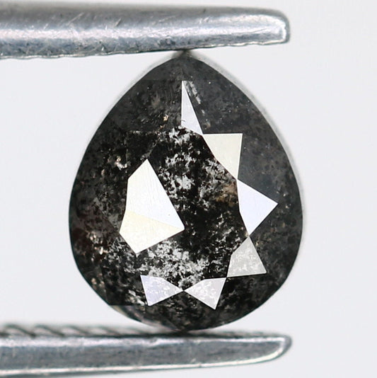 0.52 CT Natural Salt and Pepper Pear Shaped Rose Cut Diamond | Unique Gem for Anniversary Gift | Elegant Gold Ring Accent