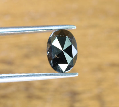 0.94 CT Natural Loose Oval Salt and Pepper Diamond | Black Color, 7.00mm Rose Cut Oval Shape | Gold Ring Diamond