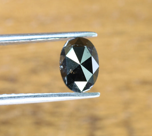 0.94 CT Natural Loose Oval Salt and Pepper Diamond | Black Color, 7.00mm Rose Cut Oval Shape | Gold Ring Diamond
