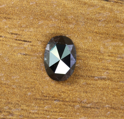 0.94 CT Natural Loose Oval Salt and Pepper Diamond | Black Color, 7.00mm Rose Cut Oval Shape | Gold Ring Diamond
