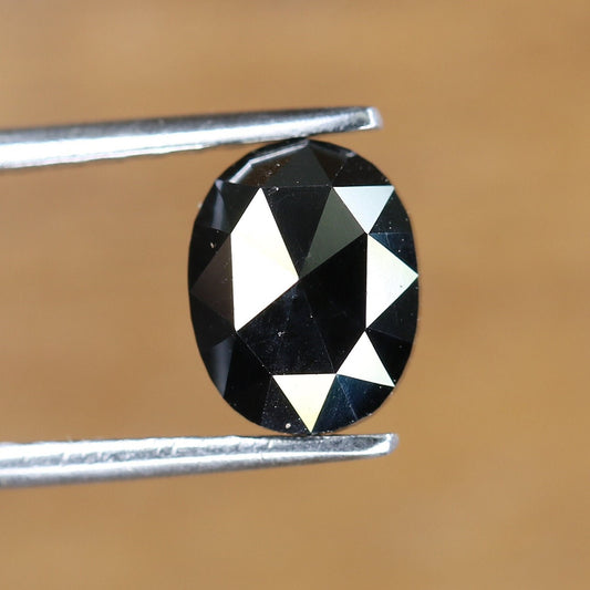 1.37 CT Fancy Black Rose Cut Oval 6 MM Loose Diamond, Designer Jewelry Gemstone