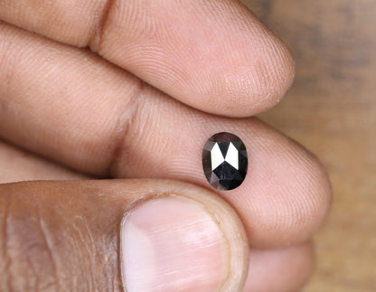 1.37 CT Fancy Black Rose Cut Oval 6 MM Loose Diamond, Designer Jewelry Gemstone