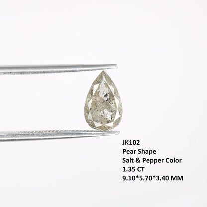1.35 CT Natural Pear Shape Salt and Pepper Polished Diamond | Gem for Custom Wedding Jewelry | Perfect Engagement Ring Gift for Wife