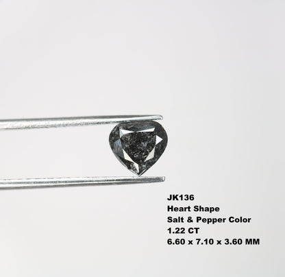 1.22 CT Natural Heart shape Rustic Salt And Pepper Diamond For Engagement Ring | Wedding Ring | Gift For Wife |  Gift For Men | Wedding Gift