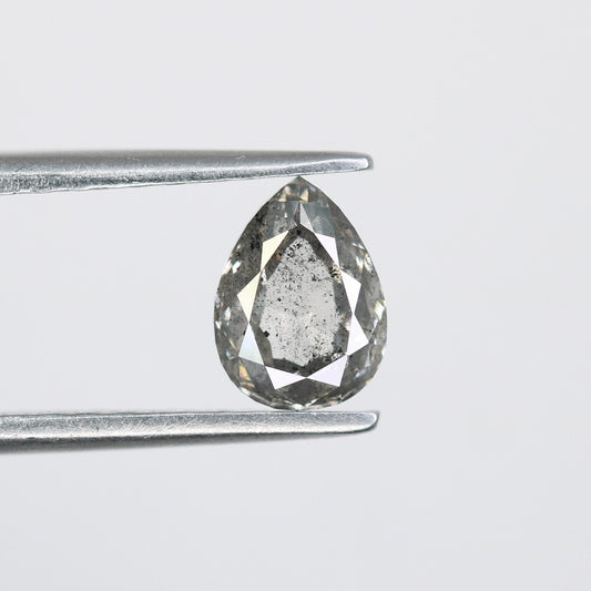 0.86 CT Natural Pear Shape Salt and Pepper Rustic Diamond | Custom Engagement Ring Gem | Pear Bezel Set Design | Perfect Gift for Wife