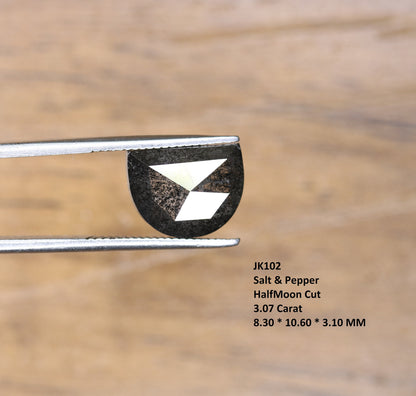 3.07 CT Natural Salt and Pepper Half Moon Rustic Diamond | Ideal for Wedding Jewelry, Custom Rings, and Anniversary Gift for Husband or Wife