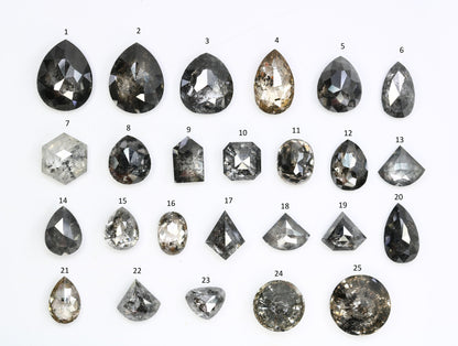 One-of-a-Kind Natural Loose Salt and Pepper Diamonds | Unique Mixed Shape Gems in Round, Oval, Pear, Hexagon & Kite Cuts