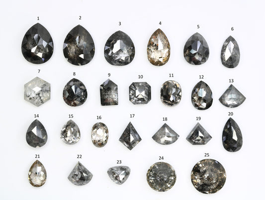 One-of-a-Kind Natural Loose Salt and Pepper Diamonds | Unique Mixed Shape Gems in Round, Oval, Pear, Hexagon & Kite Cuts