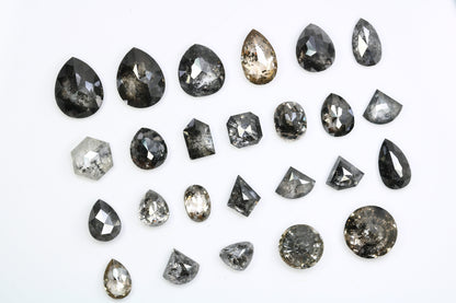 One-of-a-Kind Natural Loose Salt and Pepper Diamonds | Unique Mixed Shape Gems in Round, Oval, Pear, Hexagon & Kite Cuts