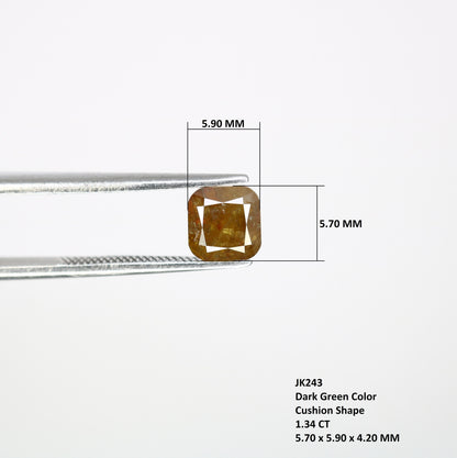 1.34 CT Cushion Cut Dark Green Diamond - Unique Gemstone for Proposal Rings, Diamond Pendants & Anniversary Gifts, Custom Gold Jewelry