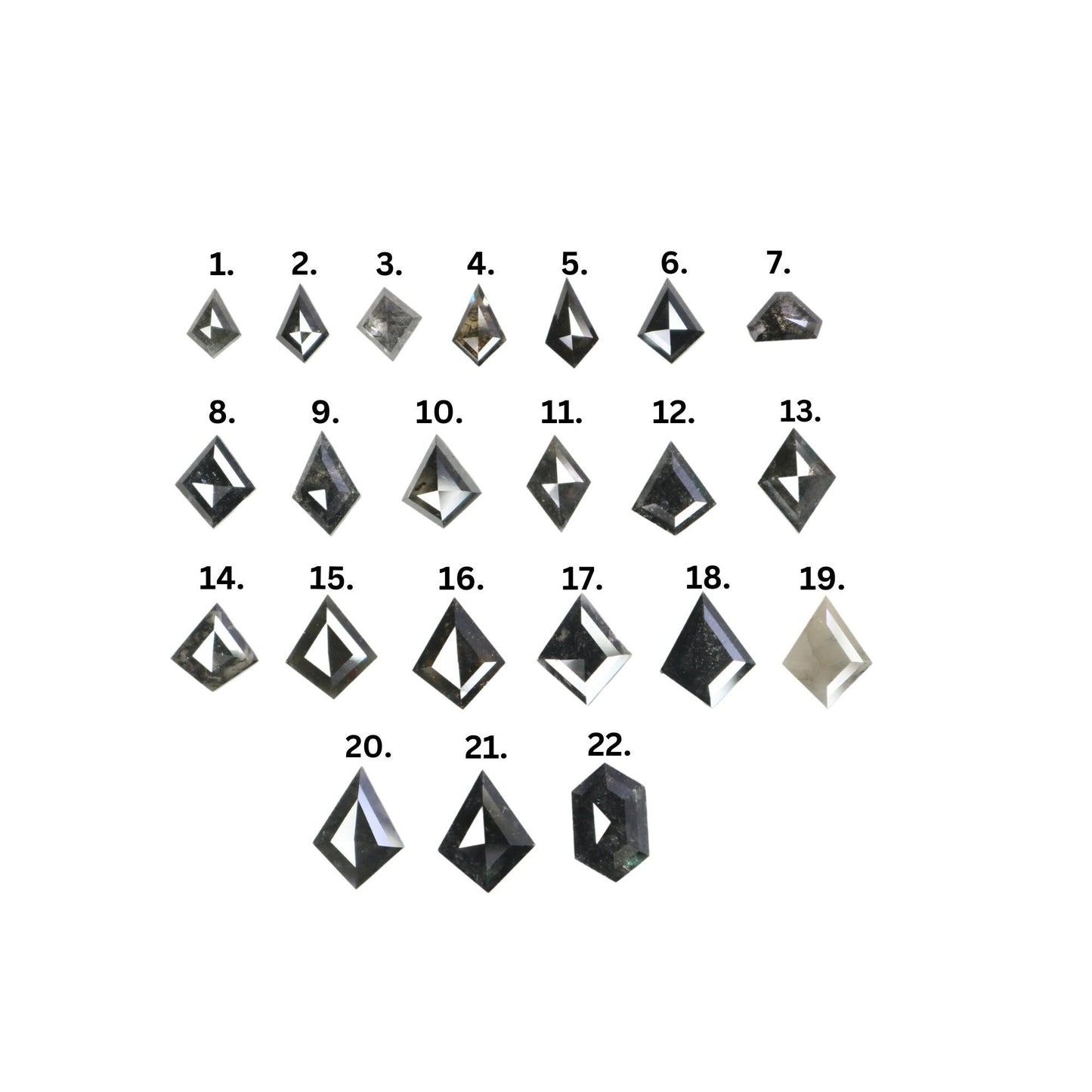 Kite Shield Shape Salt and Pepper Diamond | Clear Grey Black Rose Cut Melee Accent Gemstones for Earrings & Wedding Rings