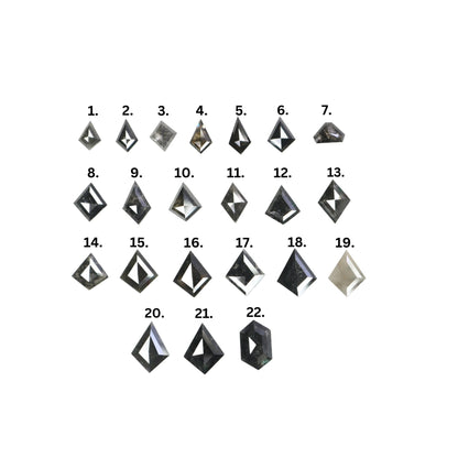 Kite Shield Shape Salt and Pepper Diamond | Clear Grey Black Rose Cut Melee Accent Gemstones for Earrings & Wedding Rings