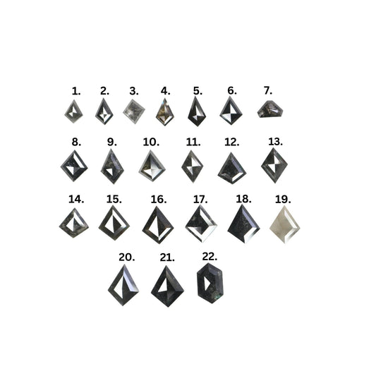 Kite Shield Shape Salt and Pepper Diamond | Clear Grey Black Rose Cut Melee Accent Gemstones for Earrings & Wedding Rings