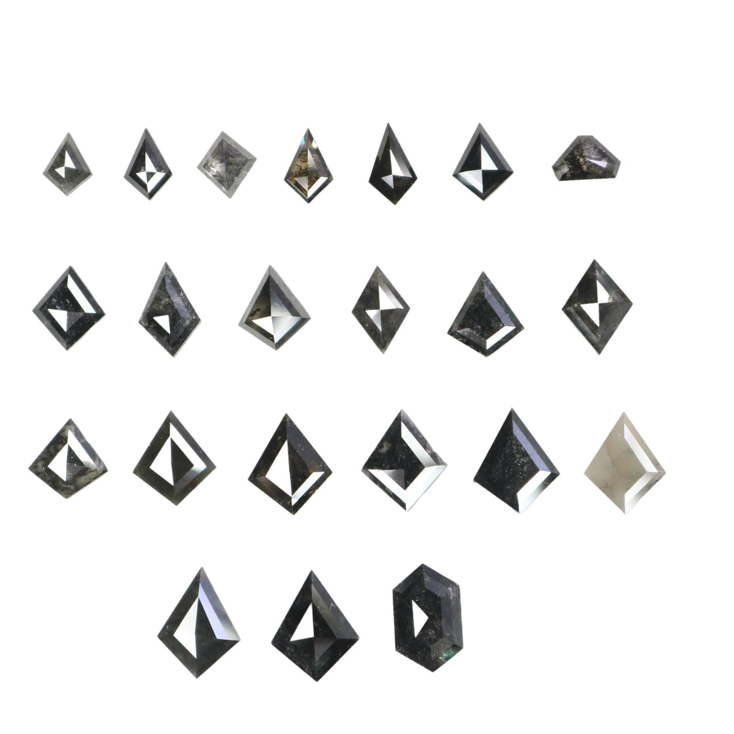 Kite Shield Shape Salt and Pepper Diamond | Clear Grey Black Rose Cut Melee Accent Gemstones for Earrings & Wedding Rings