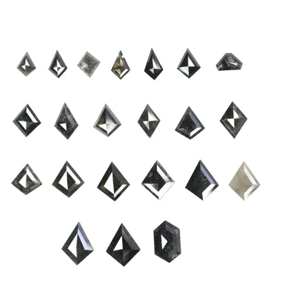 Kite Shield Shape Salt and Pepper Diamond | Clear Grey Black Rose Cut Melee Accent Gemstones for Earrings & Wedding Rings