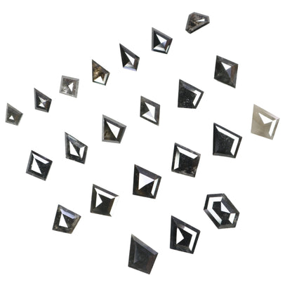 Kite Shield Shape Salt and Pepper Diamond | Clear Grey Black Rose Cut Melee Accent Gemstones for Earrings & Wedding Rings