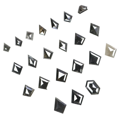 Kite Shield Shape Salt and Pepper Diamond | Clear Grey Black Rose Cut Melee Accent Gemstones for Earrings & Wedding Rings