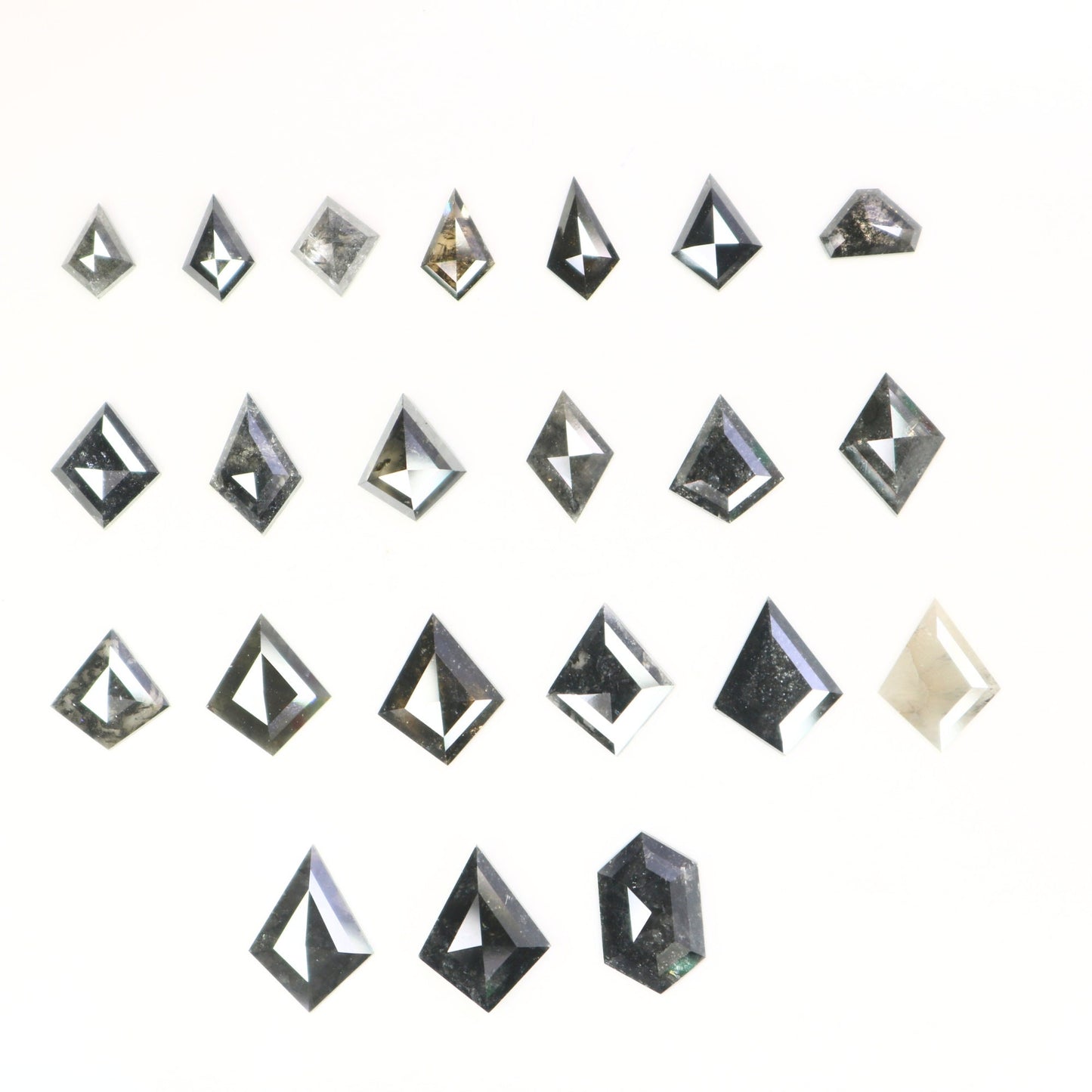 Kite Shield Shape Salt and Pepper Diamond | Clear Grey Black Rose Cut Melee Accent Gemstones for Earrings & Wedding Rings