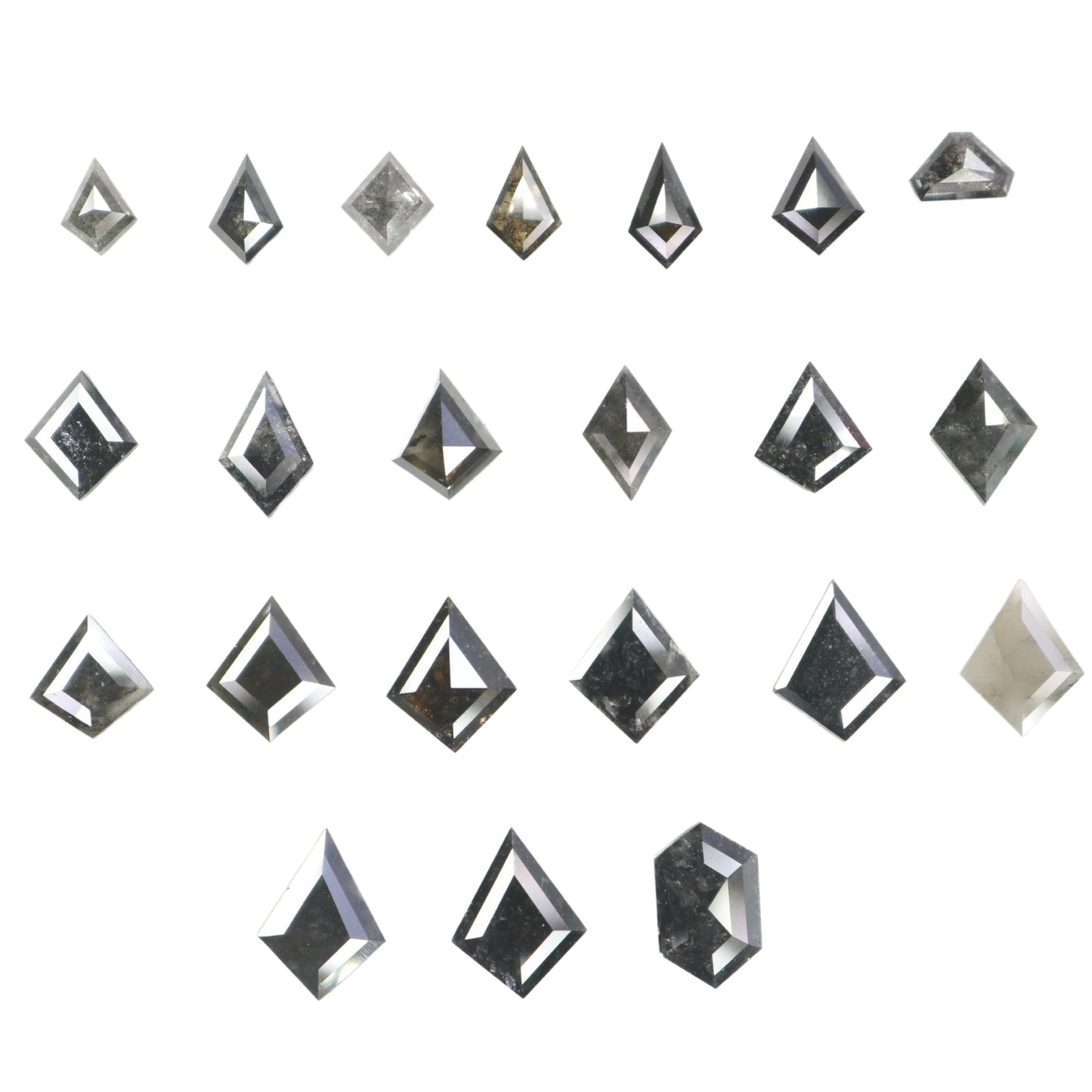 Kite Shield Shape Salt and Pepper Diamond | Clear Grey Black Rose Cut Melee Accent Gemstones for Earrings & Wedding Rings