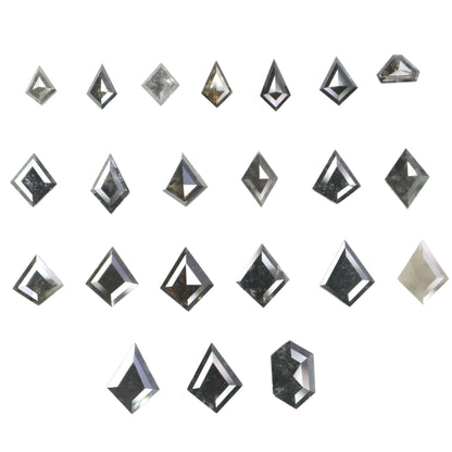 Kite Shield Shape Salt and Pepper Diamond | Clear Grey Black Rose Cut Melee Accent Gemstones for Earrings & Wedding Rings