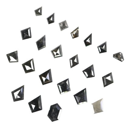 Kite Shield Shape Salt and Pepper Diamond | Clear Grey Black Rose Cut Melee Accent Gemstones for Earrings & Wedding Rings