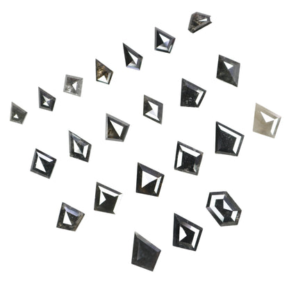 Kite Shield Shape Salt and Pepper Diamond | Clear Grey Black Rose Cut Melee Accent Gemstones for Earrings & Wedding Rings