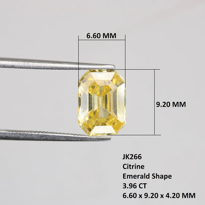 3.96 CT Beautiful Citrine Emerald Shape Sapphire for Wedding Ring - Stunning Engagement Ring with Fancy Color for Gold Ring and Diamonds