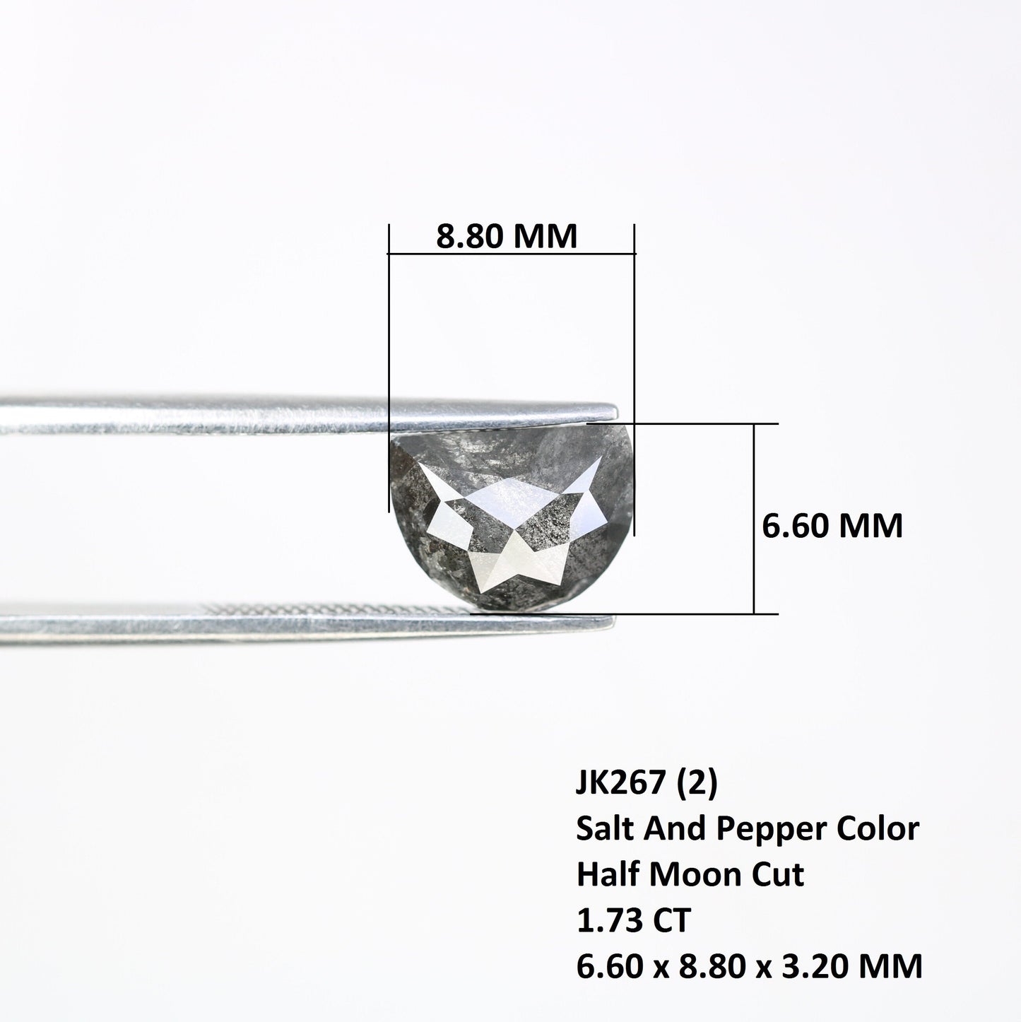 1.73 CT Salt And Pepper Half Moon Shape Diamond For Engagement Ring | Proposal Ring | Elegant Diamond Pendant | Gift For HerFor Gold Ring