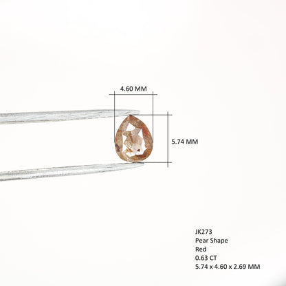 0.63 CT Red Colour Pear Shape Rustic Diamond For Engagement Ring | Classy Red Colour | Pear RingFor Gold Ring Diamonds