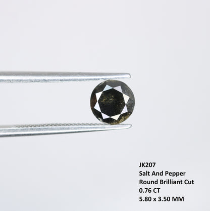 0.76 CT Round Brilliant Cut Salt and Pepper Black Diamond | Loose Natural Diamond for Earrings, Pendants, Necklaces | Wholesale Pricing