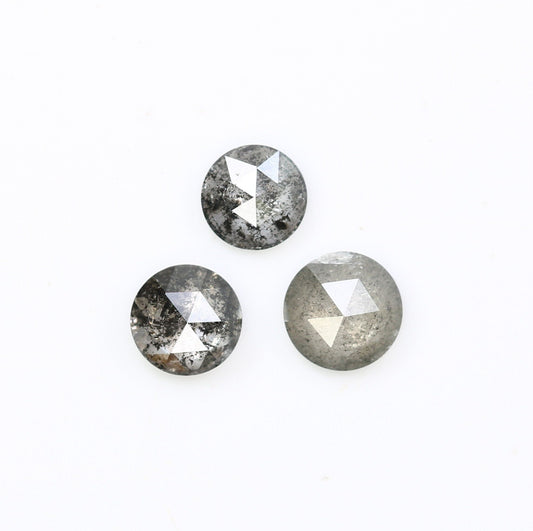 3 Pcs Loose Rose Cut Round Salt and Pepper Real Diamond For Three Stone Ring ll Gift For Wife ll Gift For Girlfriend ll Gift For Daughter