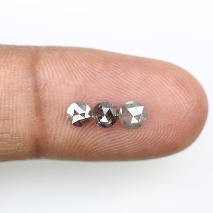 3 Pcs Loose Rose Cut Round Salt and Pepper Real Diamond For Three Stone Ring ll Gift For Wife ll Gift For Girlfriend ll Gift For Daughter