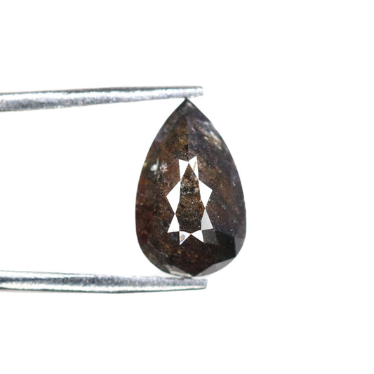 1.69 CT Salt and Pepper Pear Shaped Natural Rustic Diamond for Wedding Ring | Unique Gift for Her | Elegant Gold Ring Accent
