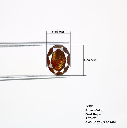 1.70 CT Brown Loose Rustic Oval Diamond - Unique Gemstone for Custom Gold Rings & Distinctive Jewelry Designs