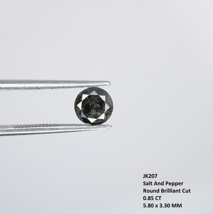 0.85 CT Natural Salt and Pepper Round Brilliant Cut Diamond | Ideal for Rings, Earrings, and Jewelry Making | Wholesale Pricing Available