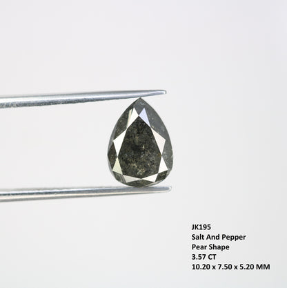 3.57 CT Salt and Pepper Pear Cut Natural Diamond | 10.2 x 7.5 mm | Engagement Ring Gem | Wedding Jewelry | Perfect Christmas Gift