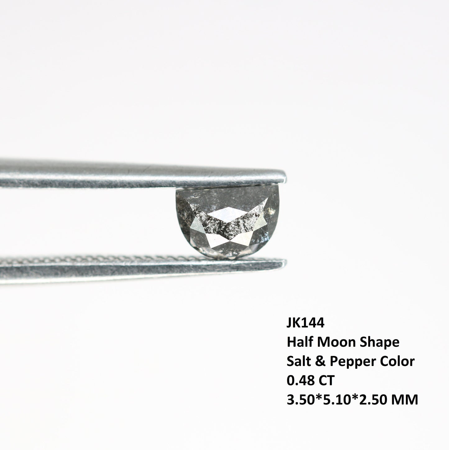 0.48 CT Salt and Pepper Unique Loose Diamond, Half Moon Cut for Handmade Necklace Pendant, Fancy Diamond Engagement Gold Ring For Women