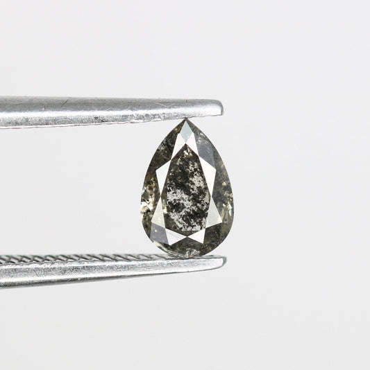 6 mm Pear Shape Salt and Pepper Diamond | Unique Engagement Ring | Natural Gold Ring | Rustic Diamond Jewelry