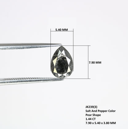 1.44 CT Pear Cut Salt & Pepper Diamond | Unique Engagement Ring Gem | Artisan Crafted Wedding Ring