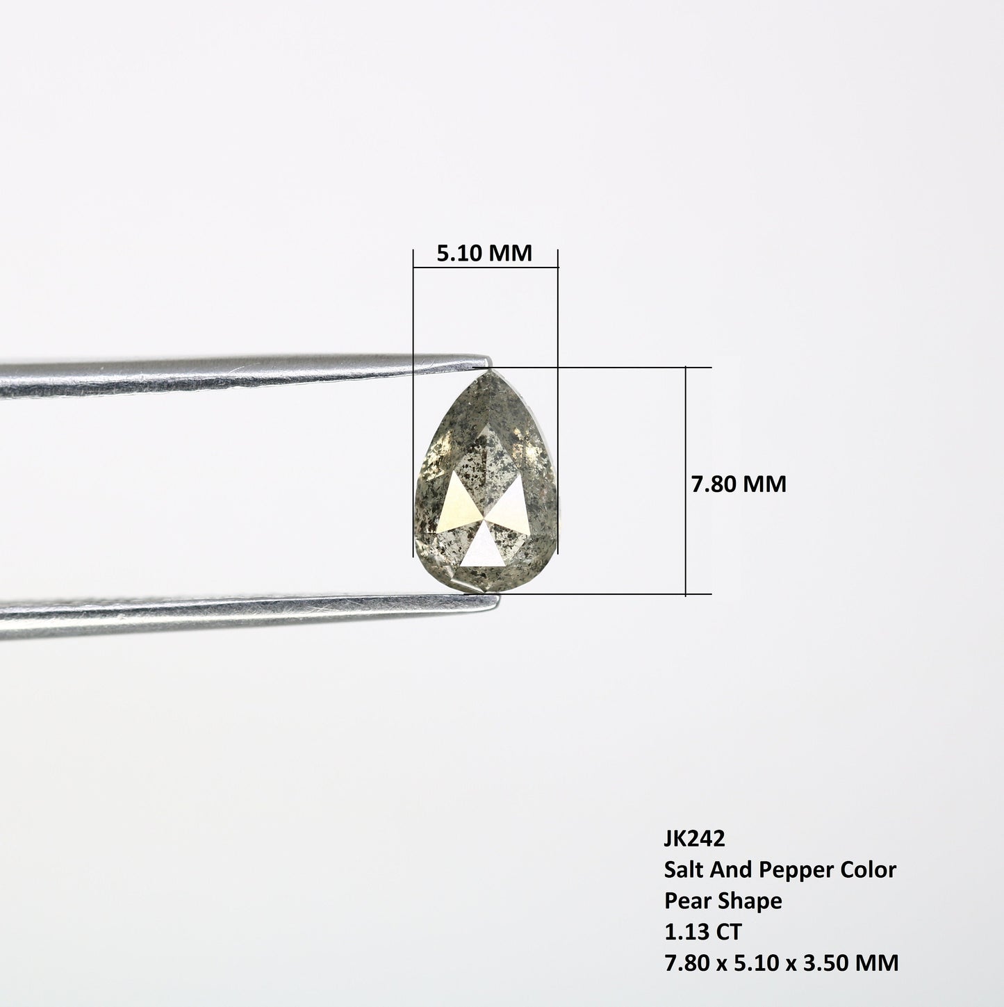 1.13 CT Pear Cut Salt And Pepper DiamondFor Gold Ring Diamonds