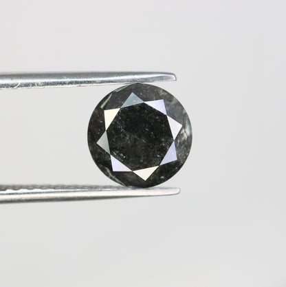 2.30 CT Round Brilliant Black Salt and Pepper Diamond for Unique Engagement Rings | Natural Rustic Diamond for Custom Gold Style Jewelry